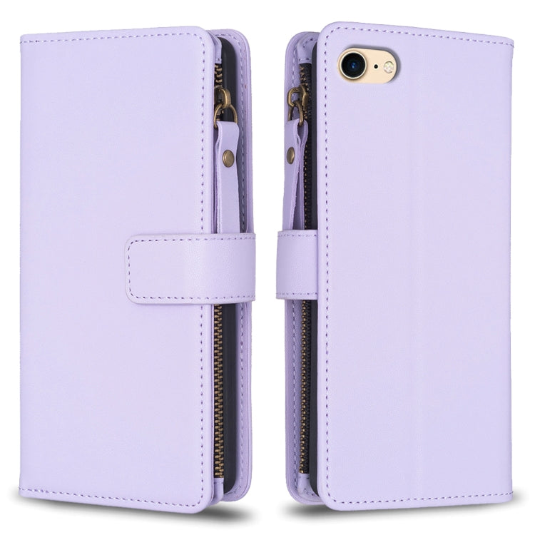 For iPhone SE 2022/SE 2020 / 8 / 7 9 Card Slots Zipper Wallet Leather Flip Phone Case(Light Purple) - free shipping - PMC TechLife - Order now!