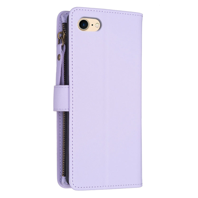 For iPhone SE 2022/SE 2020 / 8 / 7 9 Card Slots Zipper Wallet Leather Flip Phone Case(Light Purple) - free shipping - PMC TechLife - Order now!
