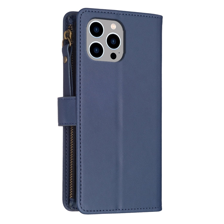 For iPhone 14 Pro Max 9 Card Slots Zipper Wallet Leather Flip Phone Case(Blue) - free shipping - PMC TechLife - Order now!