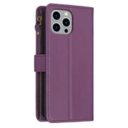 For iPhone 14 Pro 9 Card Slots Zipper Wallet Leather Flip Phone Case(Dark Purple)
