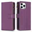 For iPhone 15 Pro 9 Card Slots Zipper Wallet Leather Flip Phone Case(Dark Purple) - free shipping - PMC TechLife - Order now!