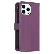 For iPhone 15 Pro 9 Card Slots Zipper Wallet Leather Flip Phone Case(Dark Purple)