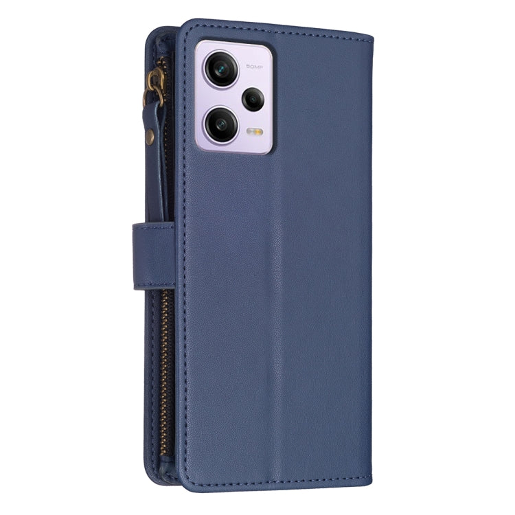 For Xiaomi Redmi Note 12 Pro 9 Card Slots Zipper Wallet Leather Flip Phone Case(Blue)