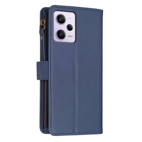 For Xiaomi Redmi Note 12 Pro 9 Card Slots Zipper Wallet Leather Flip Phone Case(Blue)