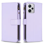 For Xiaomi Redmi Note 12 Pro+ 5G Global 9 Card Slots Zipper Wallet Leather Flip Phone Case(Light Purple)