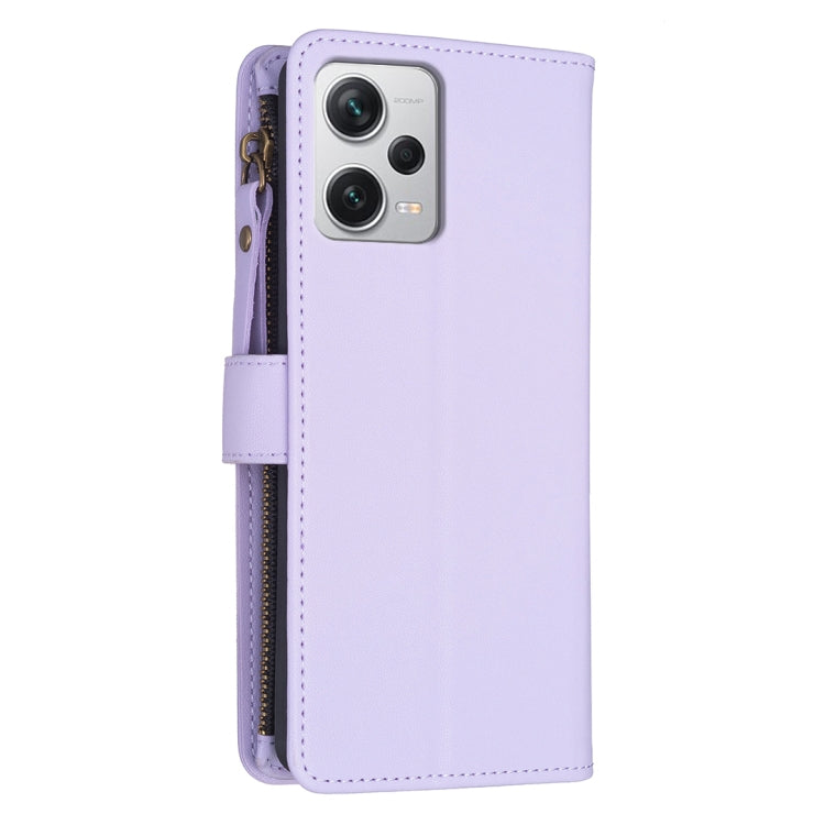 For Xiaomi Redmi Note 12 Pro+ 5G Global 9 Card Slots Zipper Wallet Leather Flip Phone Case(Light Purple)