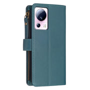 For Xiaomi 13 Lite 9 Card Slots Zipper Wallet Leather Flip Phone Case(Green)
