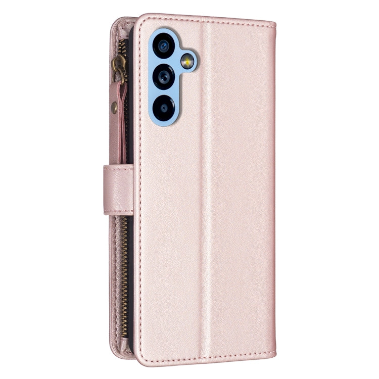 For Samsung Galaxy A54 5G 9 Card Slots Zipper Wallet Leather Flip Phone Case(Rose Gold)