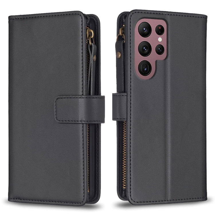 For Samsung Galaxy S22 Ultra 5G 9 Card Slots Zipper Wallet Leather Flip Phone Case(Black) - free shipping - PMC TechLife - Order now!