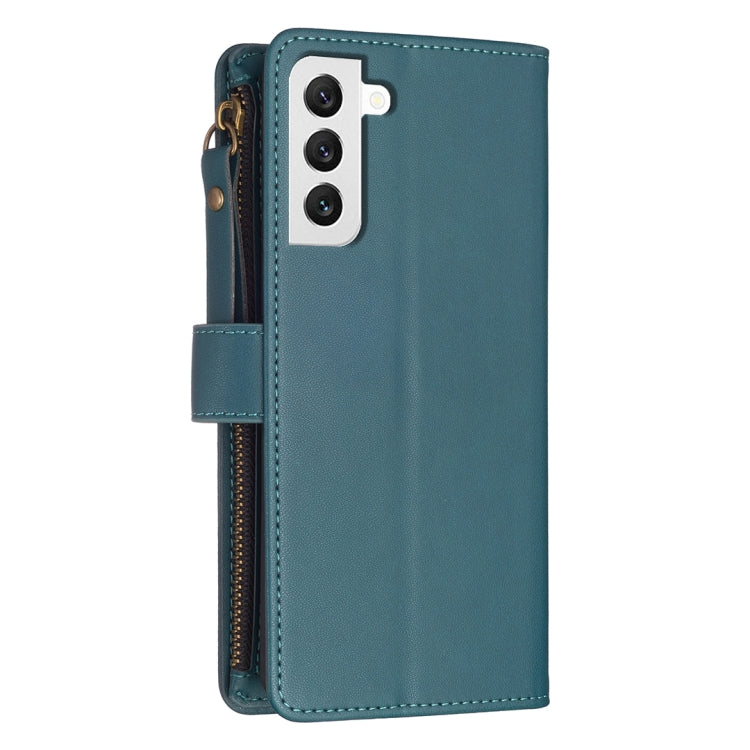 For Samsung Galaxy S22 5G 9 Card Slots Zipper Wallet Leather Flip Phone Case(Green)