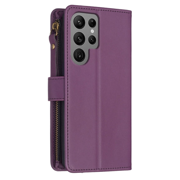 For Samsung Galaxy S23 Ultra 5G 9 Card Slots Zipper Wallet Leather Flip Phone Case(Dark Purple)