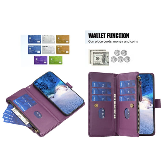 For Samsung Galaxy S23 Ultra 5G 9 Card Slots Zipper Wallet Leather Flip Phone Case(Dark Purple)