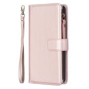 For Samsung Galaxy S23 FE 5G 9 Card Slots Zipper Wallet Leather Flip Phone Case(Rose Gold)