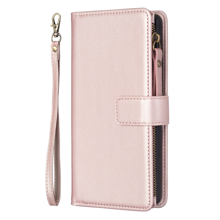 For Samsung Galaxy S23 FE 5G 9 Card Slots Zipper Wallet Leather Flip Phone Case(Rose Gold)