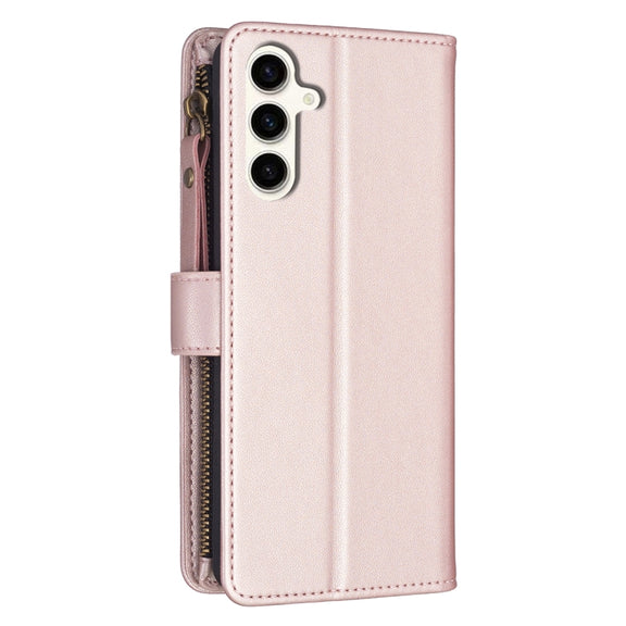 For Samsung Galaxy S23 FE 5G 9 Card Slots Zipper Wallet Leather Flip Phone Case(Rose Gold)