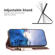 For Samsung Galaxy S23 FE 5G 9 Card Slots Zipper Wallet Leather Flip Phone Case(Rose Gold)