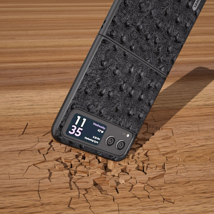For Motorola Razr 40 ABEEL Genuine Leather Ostrich Texture Phone Case(Black) - free shipping - PMC TechLife - Order now!