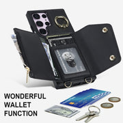 For Samsung Galaxy S23 Ultra 5G Zipper Card Bag Phone Case with Dual Lanyard(Black)