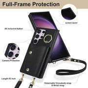 For Samsung Galaxy S23 Ultra 5G Zipper Card Bag Phone Case with Dual Lanyard(Black)