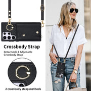 For Samsung Galaxy S23 Ultra 5G Zipper Card Bag Phone Case with Dual Lanyard(Black)