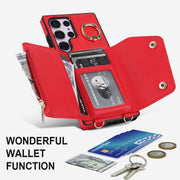 For Samsung Galaxy S23 Ultra 5G Zipper Card Bag Phone Case with Dual Lanyard(Red)