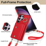For Samsung Galaxy S23 Ultra 5G Zipper Card Bag Phone Case with Dual Lanyard(Red)