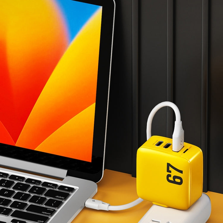 WK WP-U141 67W USB+Double USB-C / Type-C GaN Charger, Plug:CN Plug(Yellow) - free shipping - PMC TechLife - Order now!