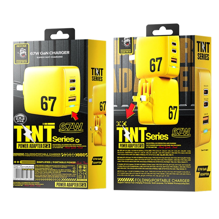 WK WP-U141 67W USB+Double USB-C / Type-C GaN Charger, Plug:CN Plug(Yellow) - free shipping - PMC TechLife - Order now!
