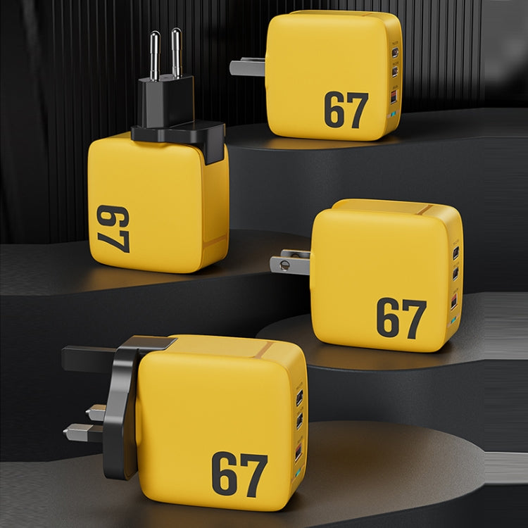 WK WP-U141 67W USB+Double USB-C / Type-C GaN Charger, Plug:EU Plug(Yellow) - free shipping - PMC TechLife - Order now!