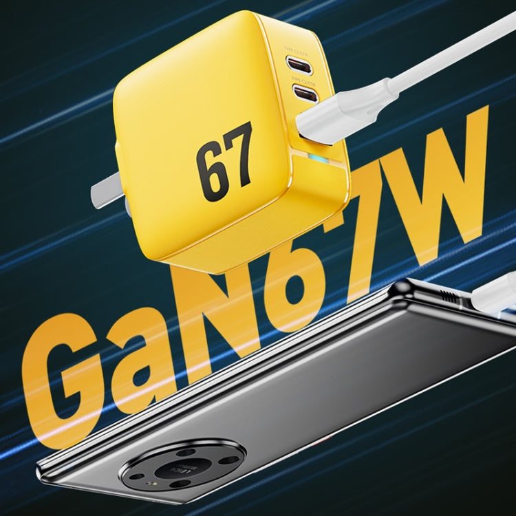 WK WP-U141 67W USB+Double USB-C / Type-C GaN Charger, Plug:EU Plug(Yellow) - free shipping - PMC TechLife - Order now!