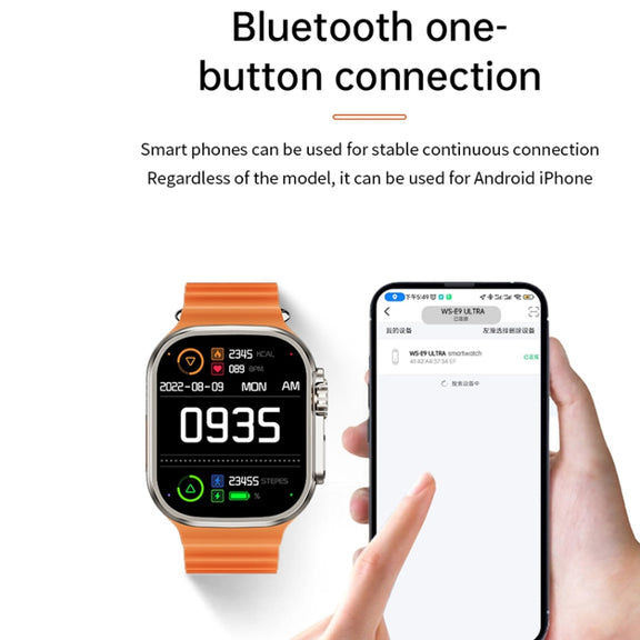 WS-E9 Ultra 2.2 inch IP67 Water-resistant Silicone Band Smart Watch, Support Heart Rate / NFC(Blue)