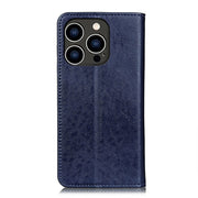For iPhone 15 Pro Magnetic Crazy Horse Texture Horizontal Flip Leather Phone Case(Blue)