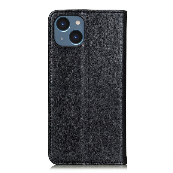 For iPhone 15 Magnetic Crazy Horse Texture Horizontal Flip Leather Phone Case(Black)