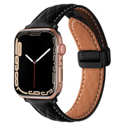 For Apple Watch Ultra 49mm Folding Buckle Rhombus Leather Watch Band(Black)
