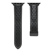 For Apple Watch Ultra 49mm Folding Buckle Rhombus Leather Watch Band(Black)