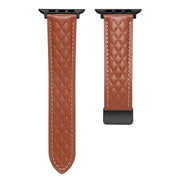 For Apple Watch Ultra 49mm Folding Buckle Rhombus Leather Watch Band(Brown)