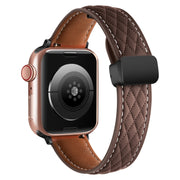 For Apple Watch SE 2022 44mm Folding Buckle Rhombus Leather Watch Band(Coffee)