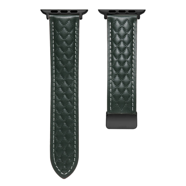 For Apple Watch 5 40mm Folding Buckle Rhombus Leather Watch Band(Green) - Watch Bands by PMC TechLife | Online Shopping South Africa | PMC TechLife
