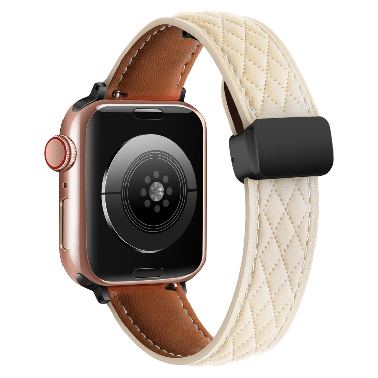 For Apple Watch 4 44mm Folding Buckle Rhombus Leather Watch Band(Starlight) - Watch Bands by PMC TechLife | Online Shopping South Africa | PMC TechLife