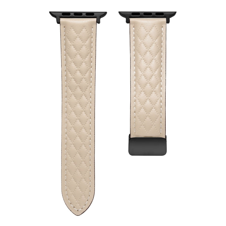 For Apple Watch SE 2023 44mm Folding Buckle Rhombus Leather Watch Band(Apricot) - Watch Bands by PMC TechLife | Online Shopping South Africa | PMC TechLife