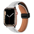 For Apple Watch 9 45mm Folding Buckle Rhombus Leather Watch Band(White) - free shipping - PMC TechLife - Order now!