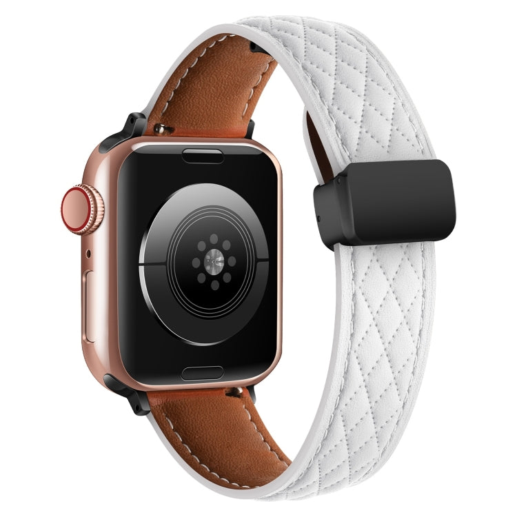For Apple Watch 9 45mm Folding Buckle Rhombus Leather Watch Band(White) - free shipping - PMC TechLife - Order now!