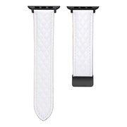For Apple Watch 9 41mm Folding Buckle Rhombus Leather Watch Band(White)