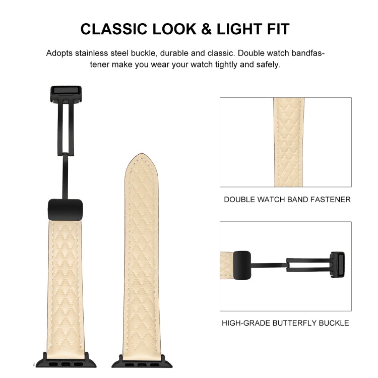 For Apple Watch 9 45mm Folding Buckle Rhombus Leather Watch Band(Green) - Watch Bands by PMC TechLife | Online Shopping South Africa | PMC TechLife