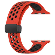 For Apple Watch Ultra 49mm Magnetic Buckle Silicone Watch Band(Red Black)