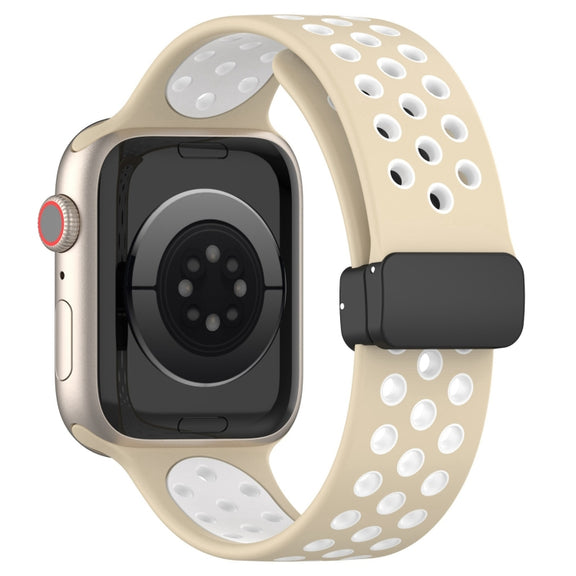 For Apple Watch Ultra 49mm Magnetic Buckle Silicone Watch Band(Khaki White)