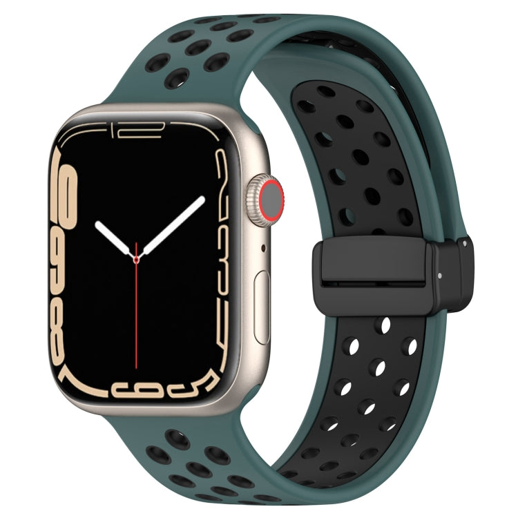 For Apple Watch 8 41mm Magnetic Buckle Silicone Watch Band(Olive Black) - Watch Bands by PMC TechLife | Online Shopping South Africa | PMC TechLife