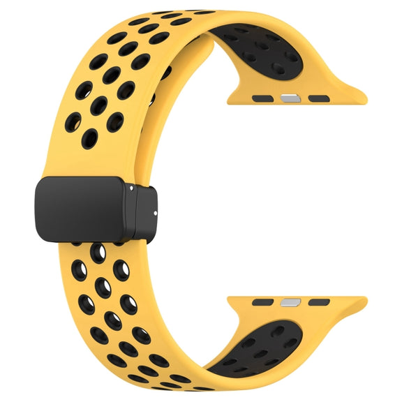 For Apple Watch 8 45mm  Magnetic Buckle Silicone Watch Band(Yellow Black)