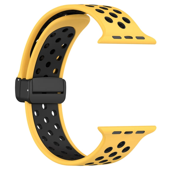 For Apple Watch 8 45mm  Magnetic Buckle Silicone Watch Band(Yellow Black)