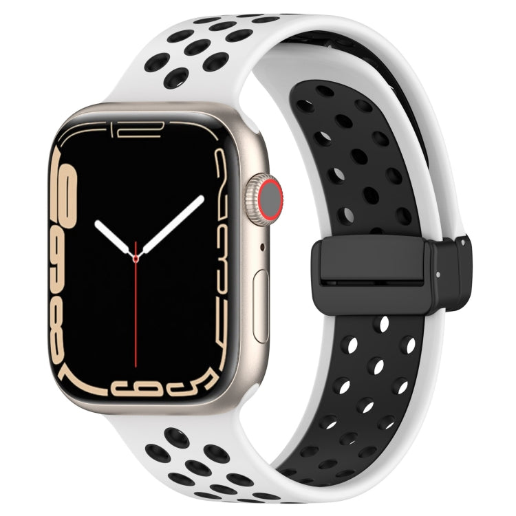 For Apple Watch SE 2022 40mm Magnetic Buckle Silicone Watch Band(White Black) - Watch Bands by PMC TechLife | Online Shopping South Africa | PMC TechLife